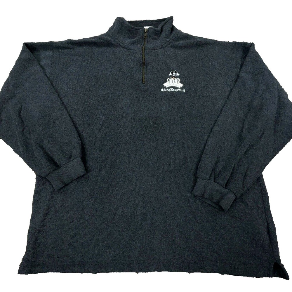 Vintage Walt Disney World Sweater Men XL Gray Fleece Pullover Jacket Zip Y2K  *